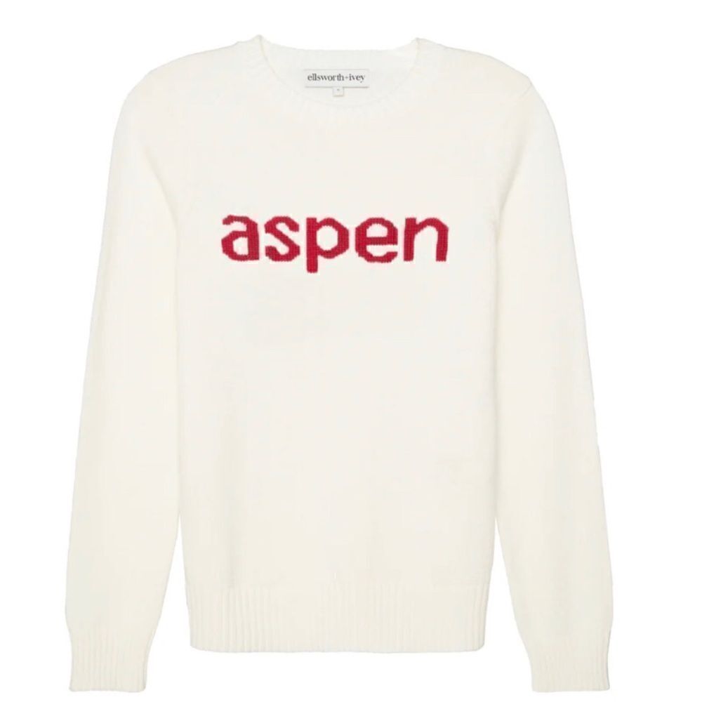 Ellsworth + Ivey White Pink Aspen Knit Crew Neck Pullover Winter Resort Sweater